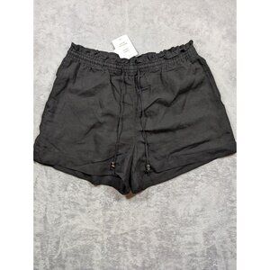 H&M Shorts Womens Size Large Black Linen Ruffle Trim Stretch Athleisure Casual